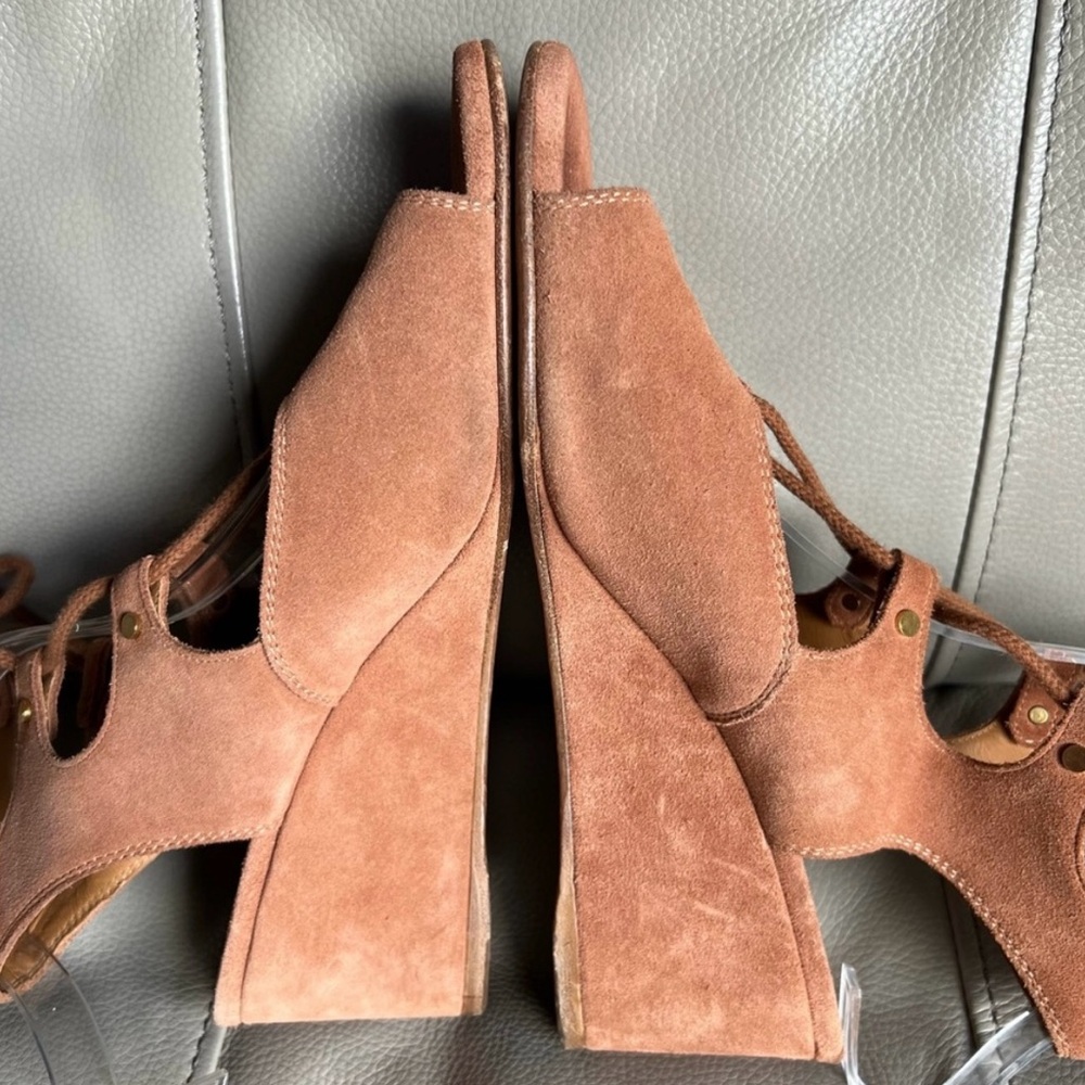 CHLOE Sandals Sz 40 US 10 Lace Up Italian Suede Gladiator Wedge Chillier Brown - Picture 7 of 14